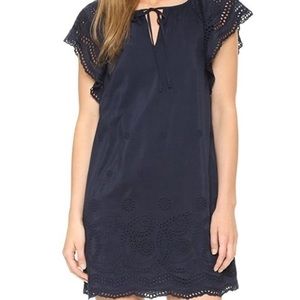 Navy Moontide Eyelet Silk Dress